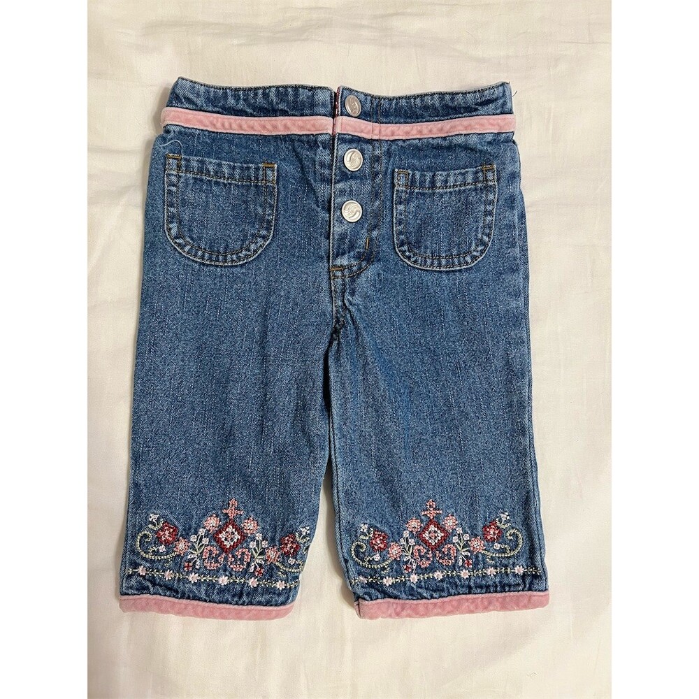 Vintage Faded Glory Infant Girls 12mJeans Size Embroidered